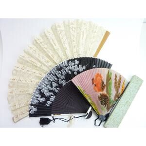 Vintage Battenburg Lace Wedding Bridal Fan + Paper Goldfish fan + Cherry Blossom